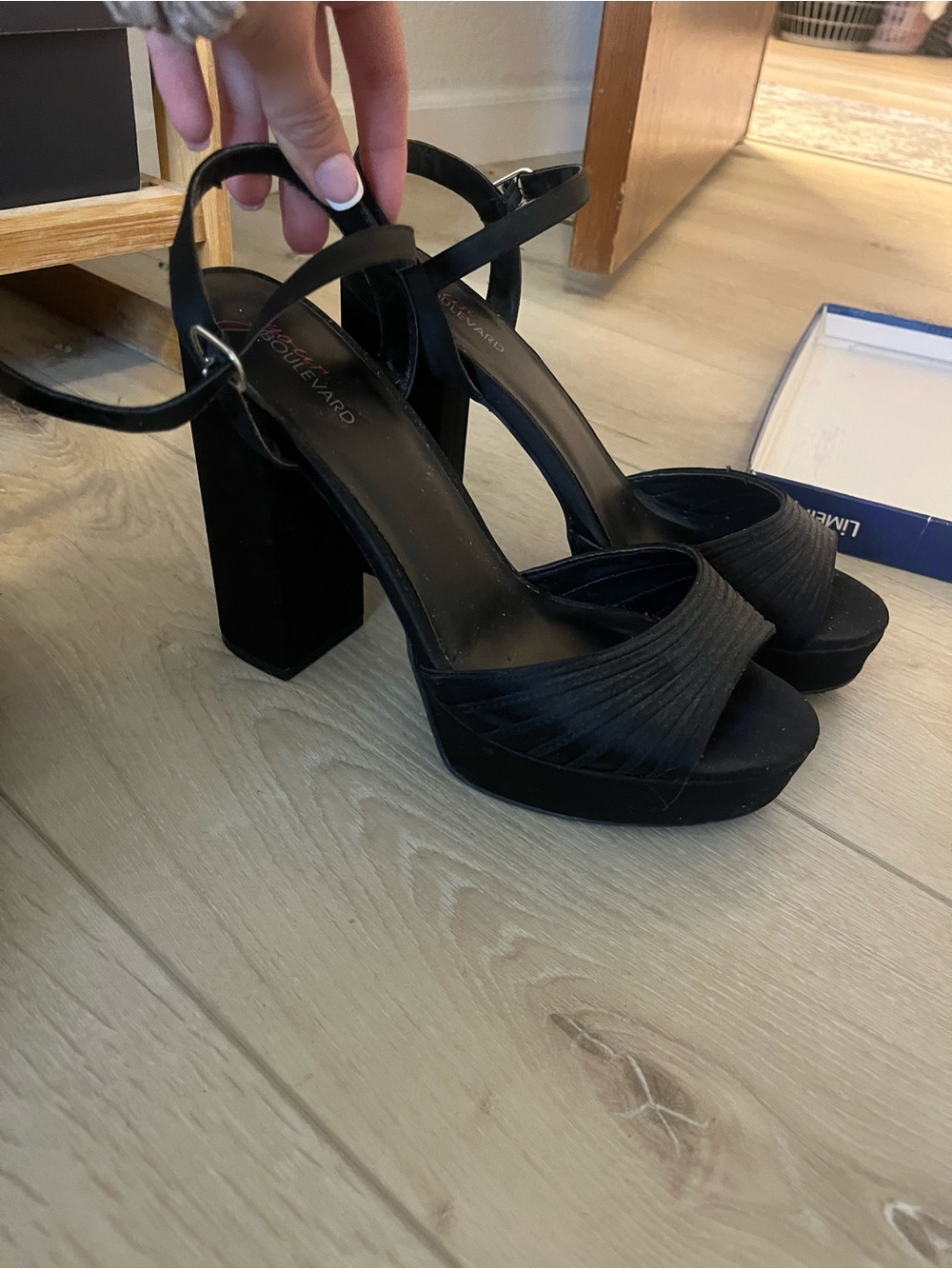 H by Halston Black Platform Block Heel Sandals